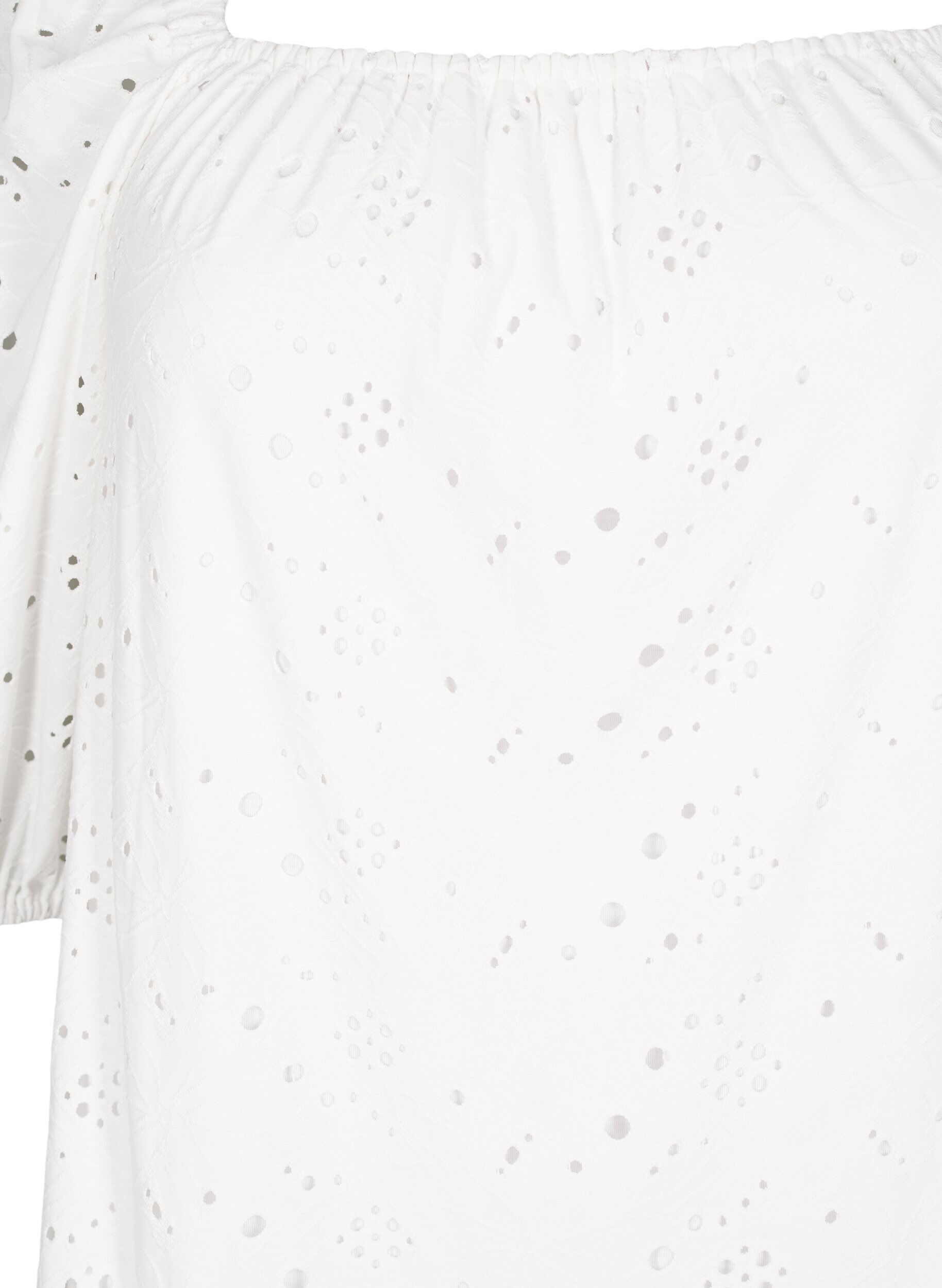 Zizzi Bluse mit kurzen Puff&auml;rmeln und Lochmuster, Wei&szlig;, Packshot image number 2