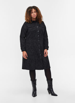 Kleid mit Print, Kragen und Knöpfen, Black, Model image number 3