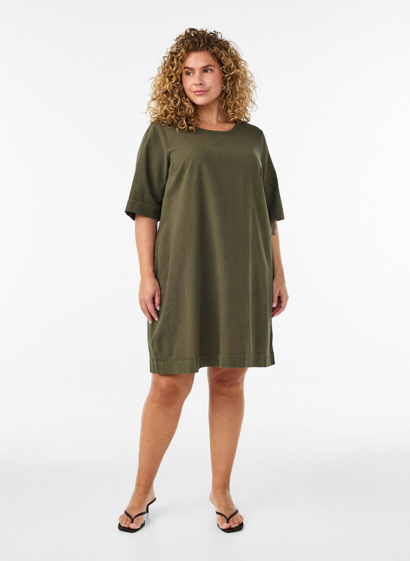 Kleid aus Baumwolle mit kurzen &Auml;rmeln und Taschen, Gr&uuml;n, Model image number 1
