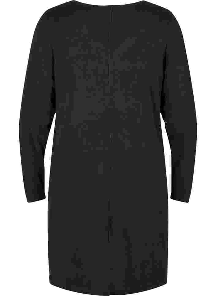 Strickkleid mit V-Ausschnitt aus Baumwollmischung, Black, Packshot image number 1