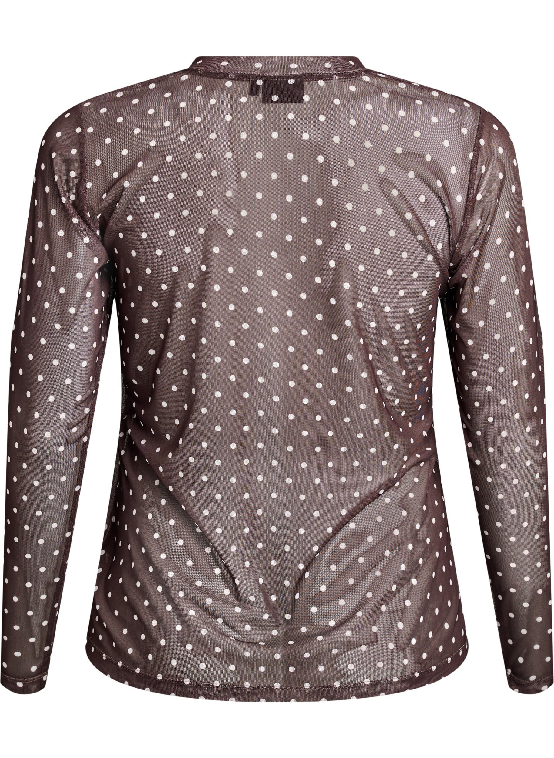 Zizzi Bluse aus Mesh mit Punkten, Braun, Packshot image number 1