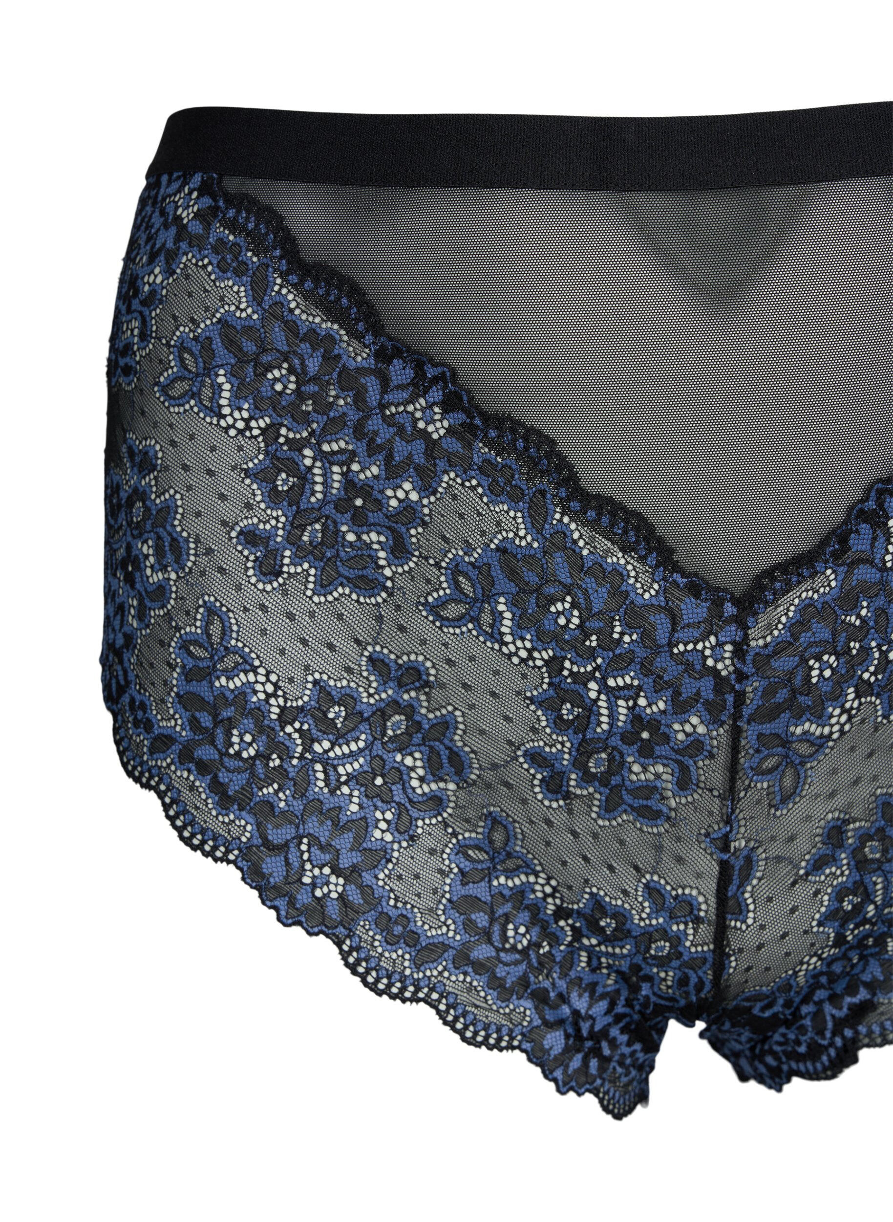 Zizzi Slip mit Spitze und hoher Taille, Black w. blue lace, Packshot image number 2