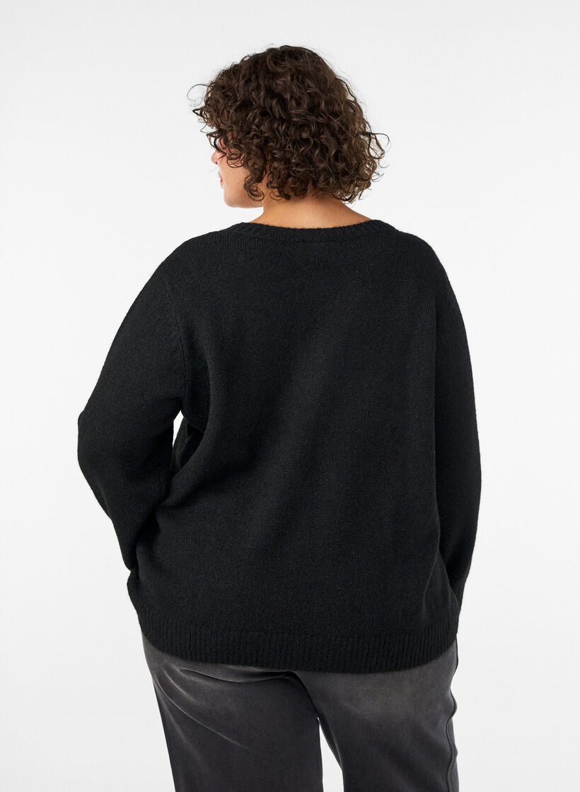 Lockerer Pullover mit Rundhalsausschnitt, Schwarz, Model image number 2