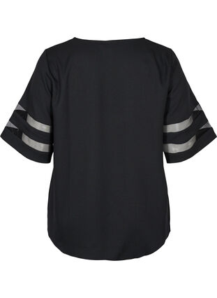 Kurzarm Bluse mit V-Ausschnitt, Black, Packshot image number 1