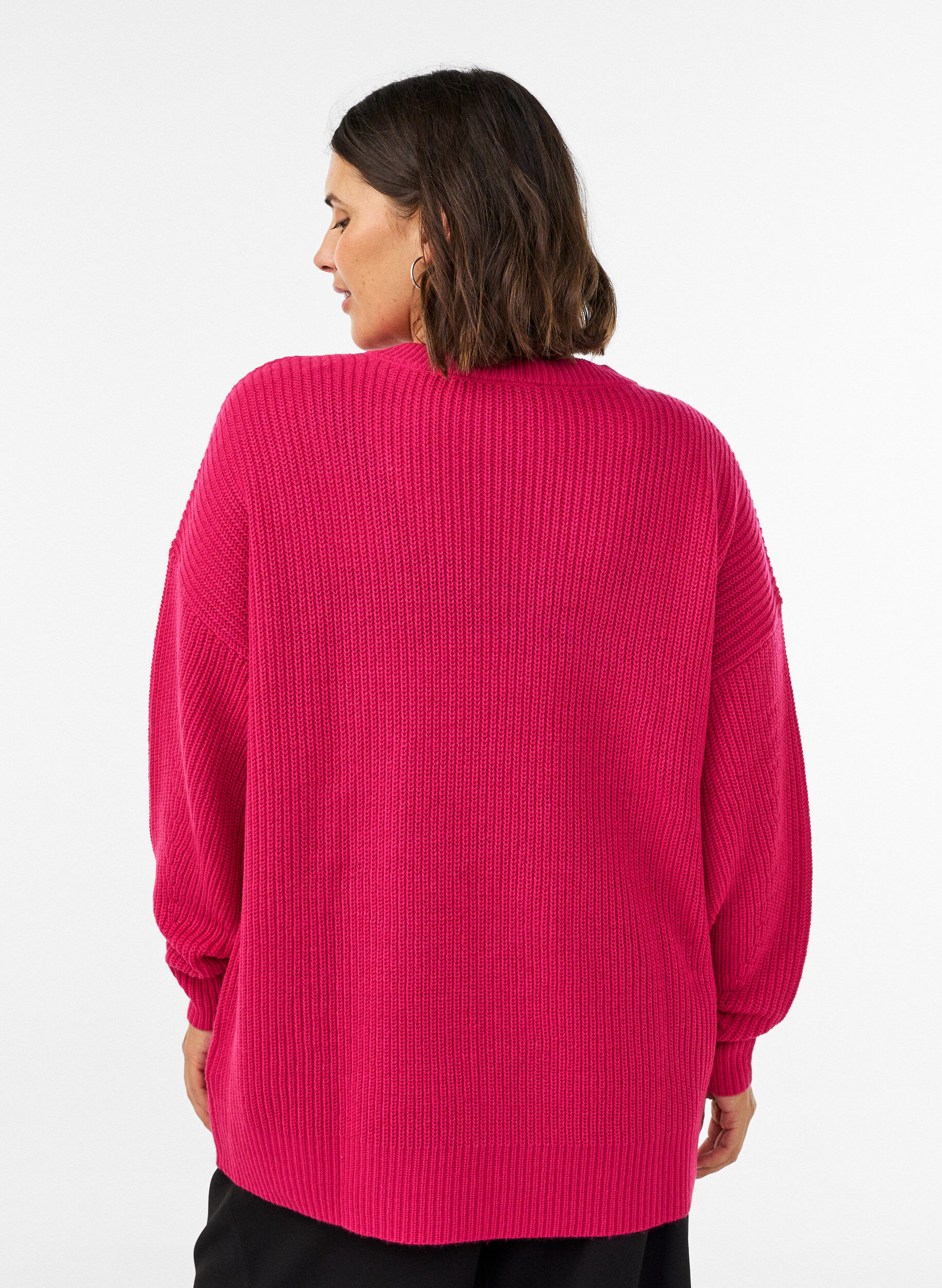 ZizziLange Bluse aus Rippstrick mit V-Ausschnitt, Pink, Model image number 2