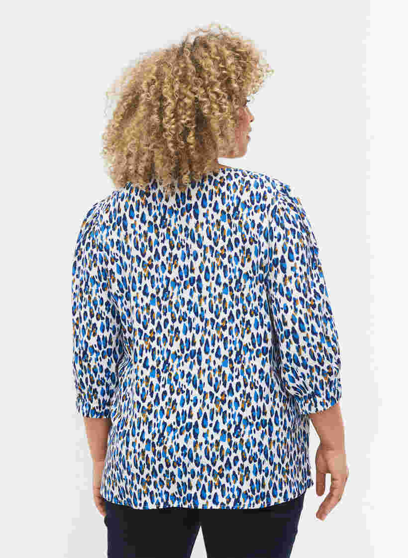 Bedruckte Bluse mit 3/4 Ärmeln, Blue Leo AOP, Model image number 1