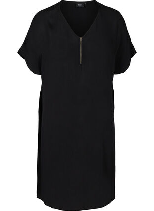 Kurzarm Kleid aus Viskose, Black, Packshot image number 0