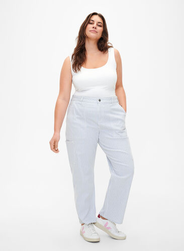 Gestreifte Cargo-Jeans mit gerader Passform, Blue White Stripe, Model image number 0