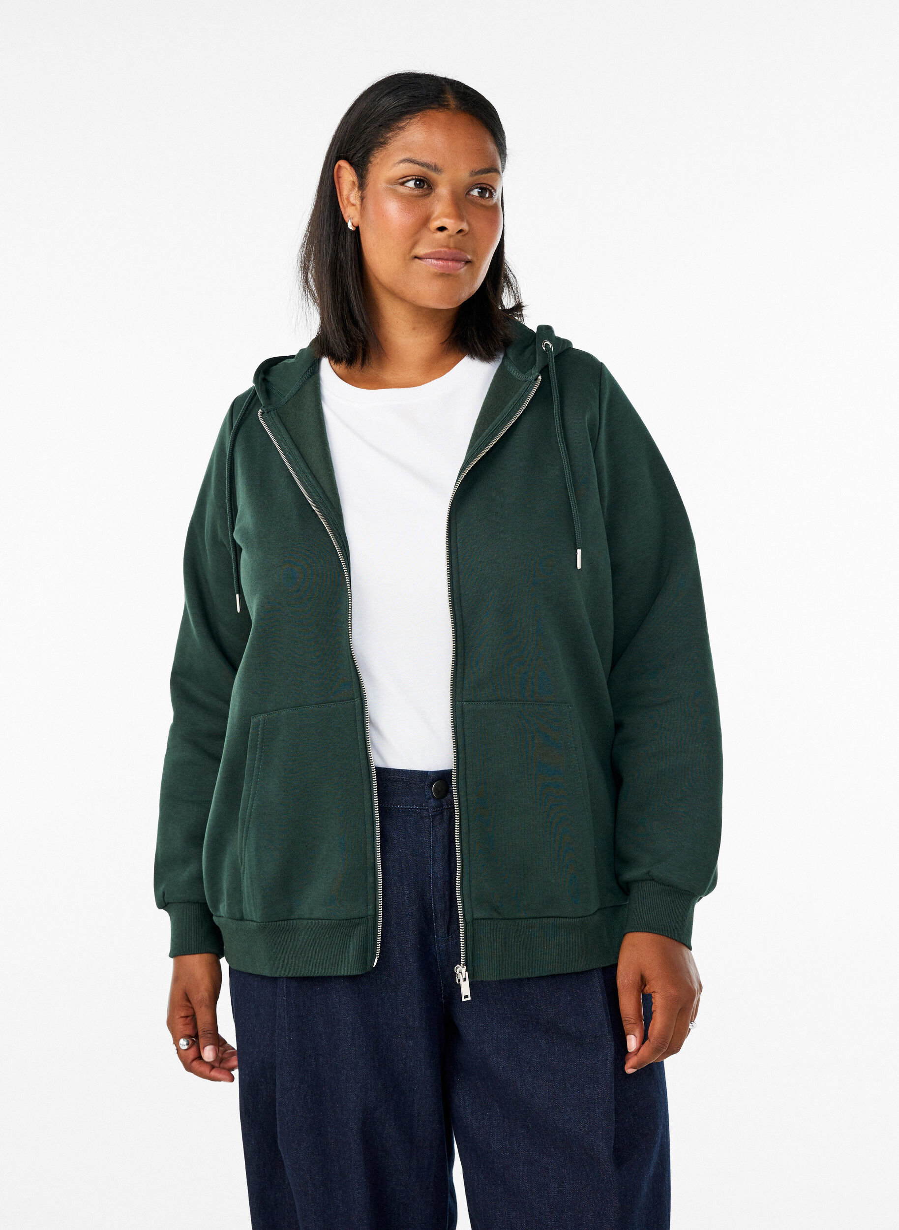 Kapuzensweatshirt mit Rei&szlig;verschluss und Taschen, Gr&uuml;n, Model