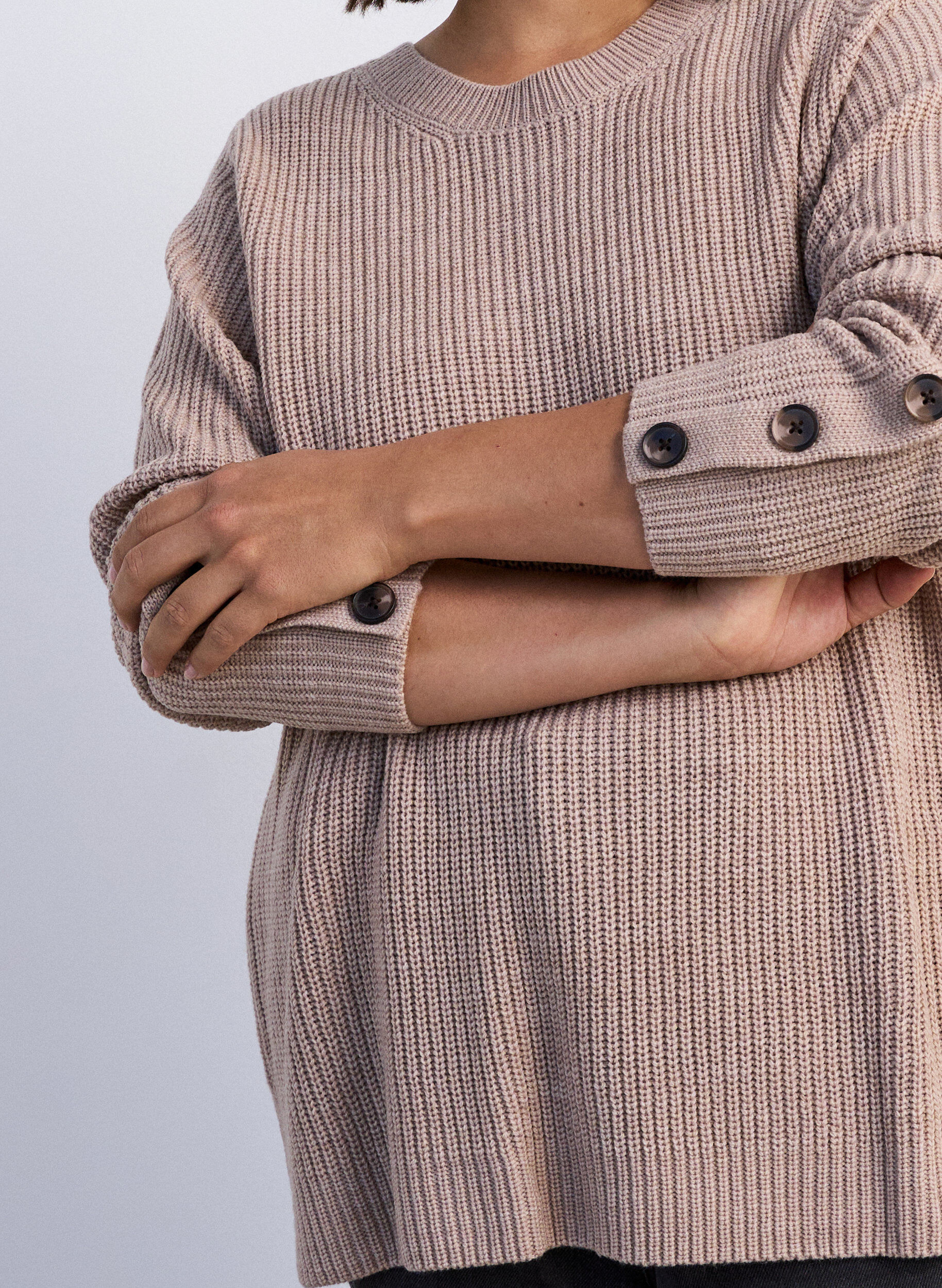 ZizziStrickbluse mit Rippstruktur und Knopfdetails, Beige, Model image number 3