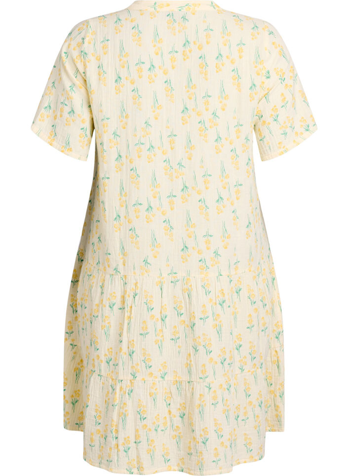 Kurzes A-Linien-Kleid aus Baumwollmusselin, Gelb, Packshot image number 1