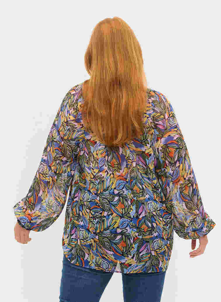 Langärmelige Bluse mit Bindeband am Halsausschnitt, Vibrant Leaf, Model image number 1