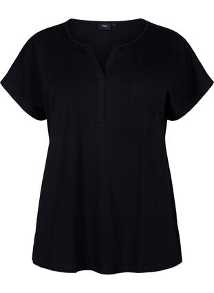 T-Shirt mit V-Ausschnitt und Brusttasche, Black, Packshot image number 0