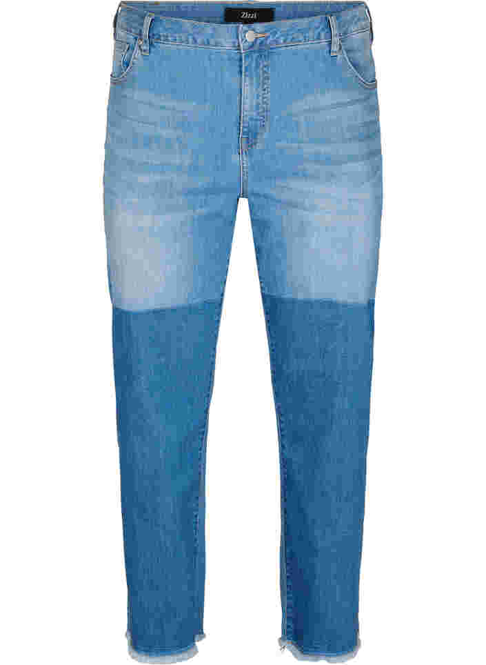 Cropped Jeans mit Kontrast, Blue denim, Packshot image number 0