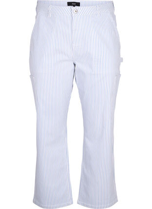 Gestreifte Cargo-Jeans mit gerader Passform, Blue White Stripe, Packshot image number 0