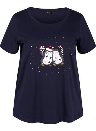 Weihnachts-T-Shirt aus Baumwolle, Navy Blazer Penguin, Packshot image number 0