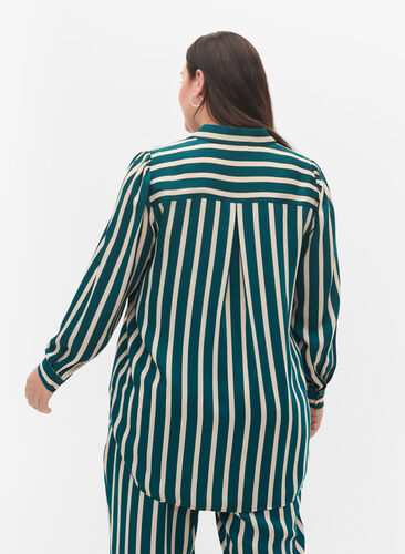 Gestreiftes langärmeliges Hemd, Green Stripe, Model image number 1