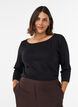 Basic-T-Shirt mit U-Boot-Ausschnitt und 3/4-&Auml;rmeln, Schwarz, Model image number 0