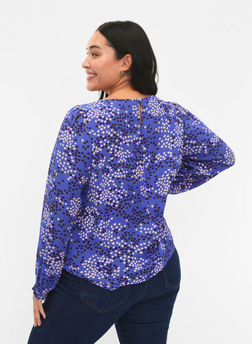 FLASH - Langärmelige Bluse gesmokt und bedruckt, Dazzling Blue AOP, Model image number 1