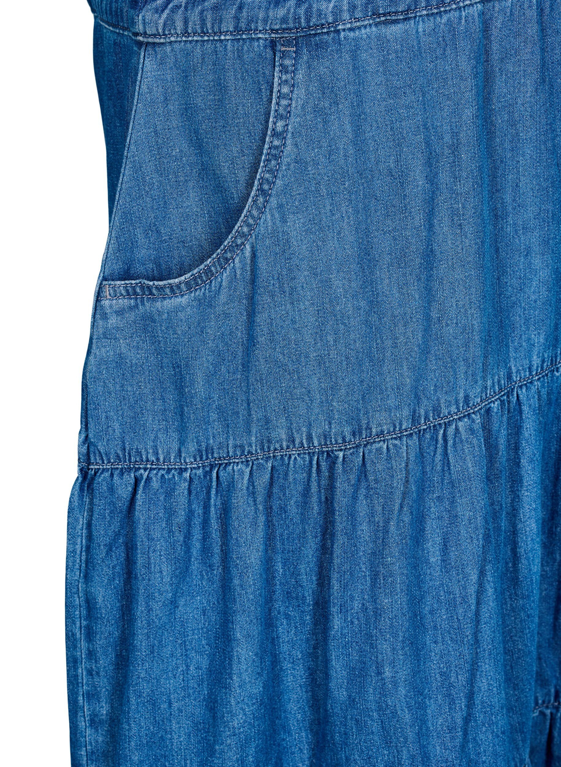 ZizziJeanskleid in Midil&auml;nge mit Kn&ouml;pfen und kurzen &Auml;rmeln, Blau, Packshot image number 3