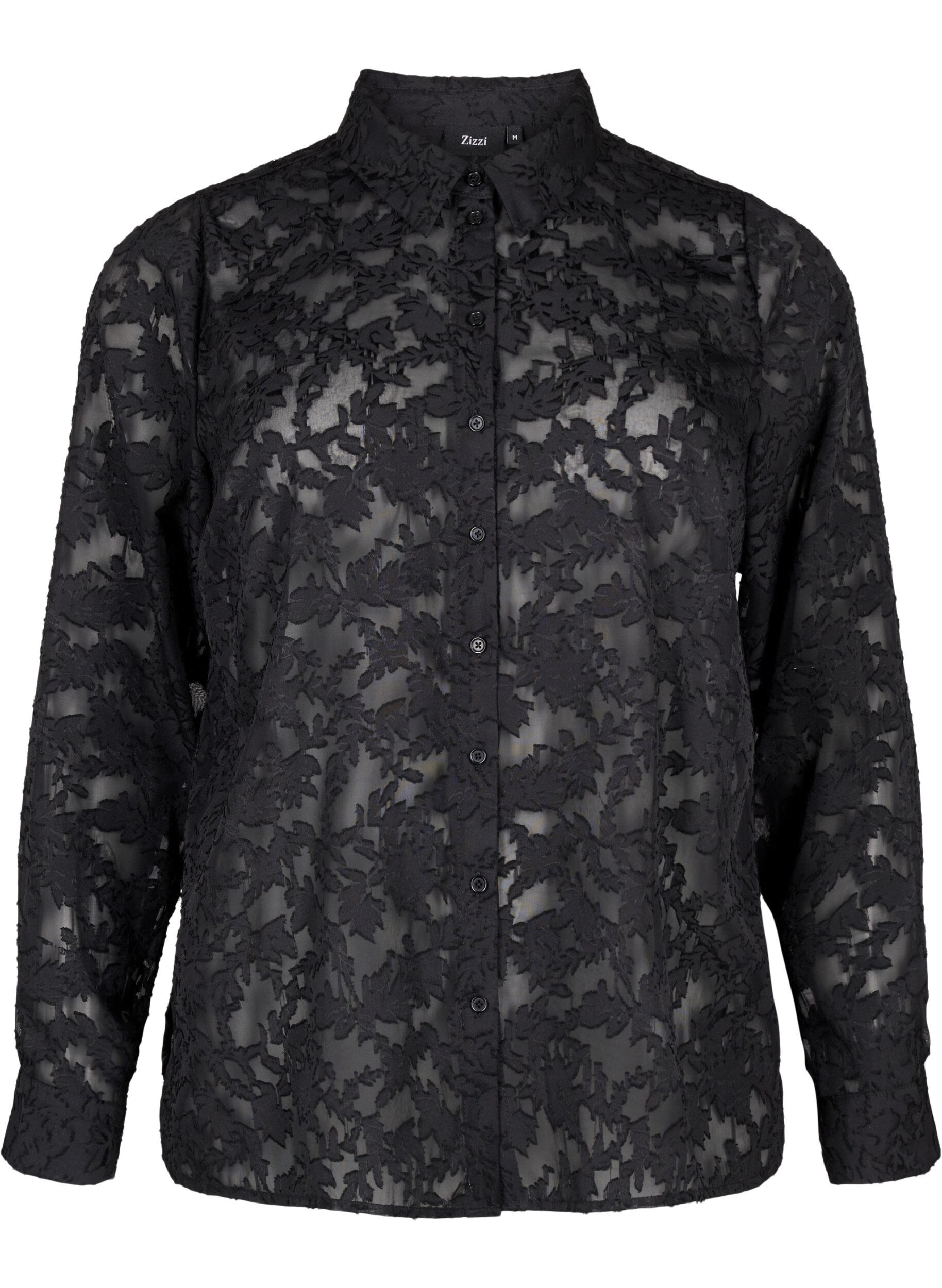 Zizzi Jacquard-Bluse mit Kn&ouml;pfen, Black, Packshot image number 0