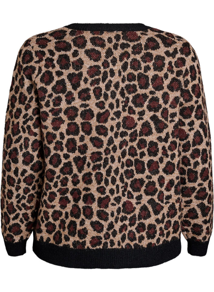 Cardigan mit Leopardenmuster und Kontrastbesatz, Schwarz, Packshot image number 1