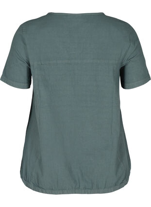 Kurzarm Bluse aus Baumwolle mit V-Ausschnitt, Balsam Green, Packshot image number 1