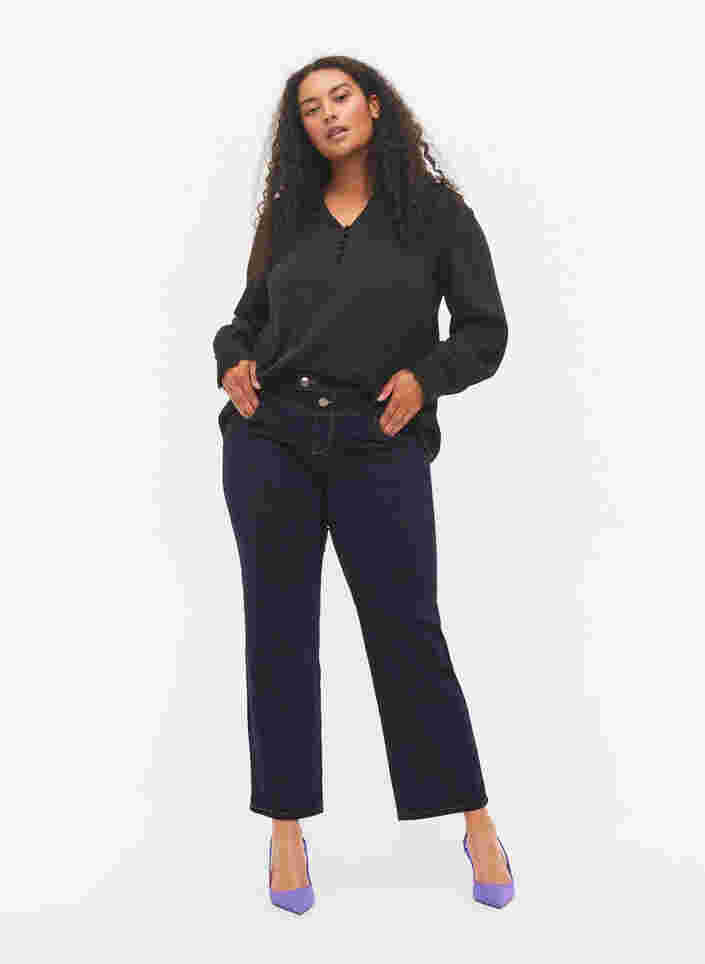 	 Langärmelige Bluse mit V-Ausschnitt, Black, Model image number 2