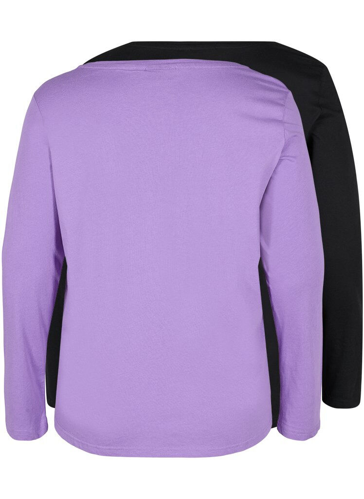 Zizzi 2er-Pack Basic-Bluse aus Baumwolle, Paisley Purple/Black, Packshot image number 1