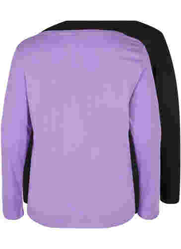 2er-Pack Basic-Bluse aus Baumwolle, Paisley Purple/Black, Packshot image number 1