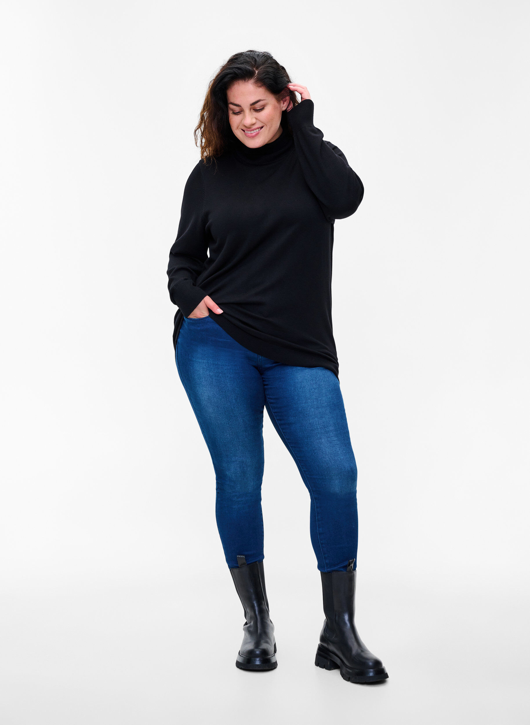 Zizzi Rollkragenpullover aus Viskose, Black, Model image number 2