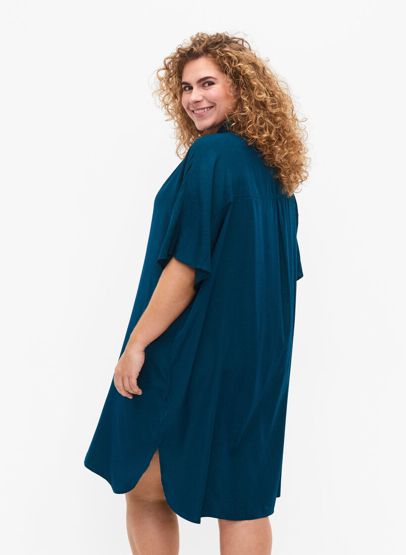 Kurzärmeliges Hemdblusenkleid mit gepunktetem Muster, Deep Teal, Model image number 1