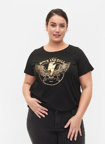 Kurzärmeliges Baumwoll-T-Shirt mit Print, Black Rock, Model image number 0