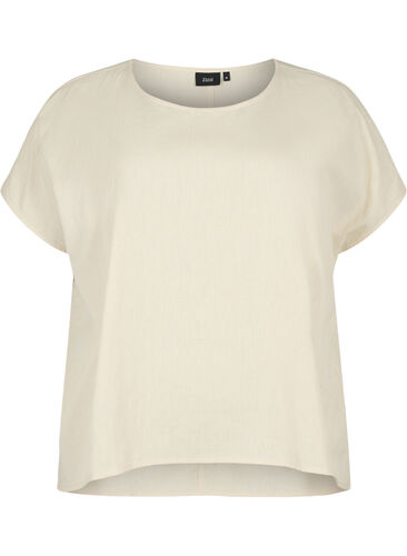 Kurzärmelige Bluse aus Baumwollmischung mit Leinen, Sandshell, Packshot image number 0