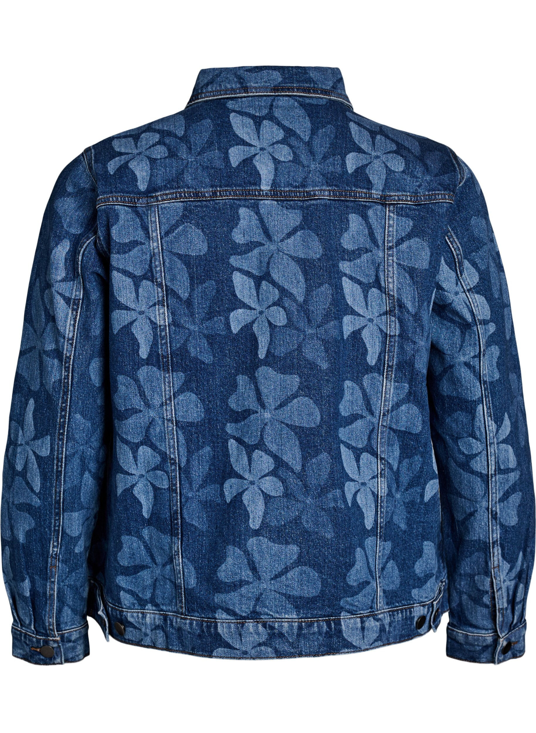 Zizzi Gebl&uuml;mte Jeansjacke, Blau, Packshot image number 1