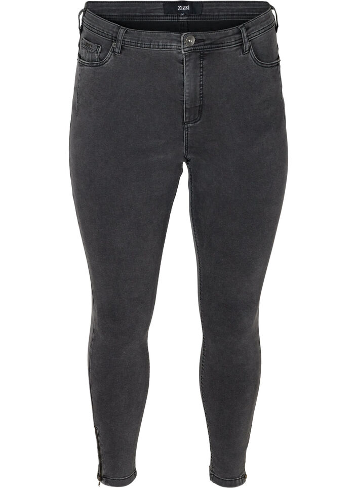 Cropped Amy Jeans mit Rei&szlig;verschluss, Grau, Packshot image number 0