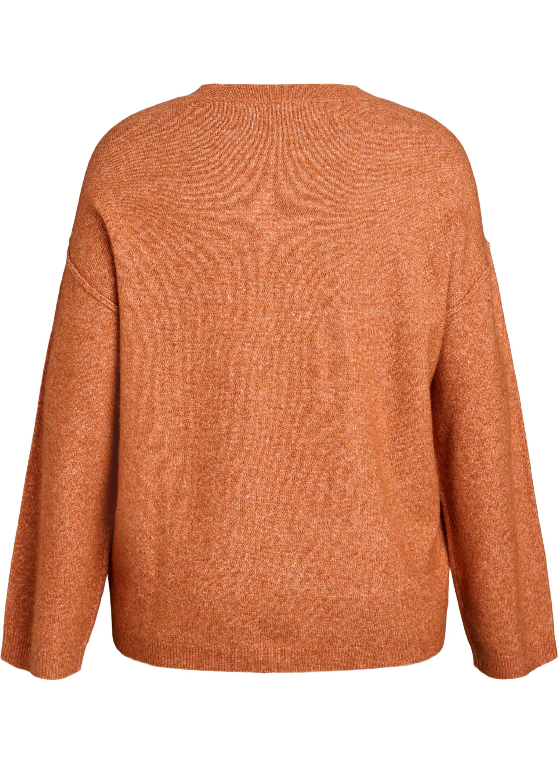 ZizziLockerer Strickpullover mit Kontrastn&auml;hten, Orange, Packshot image number 1
