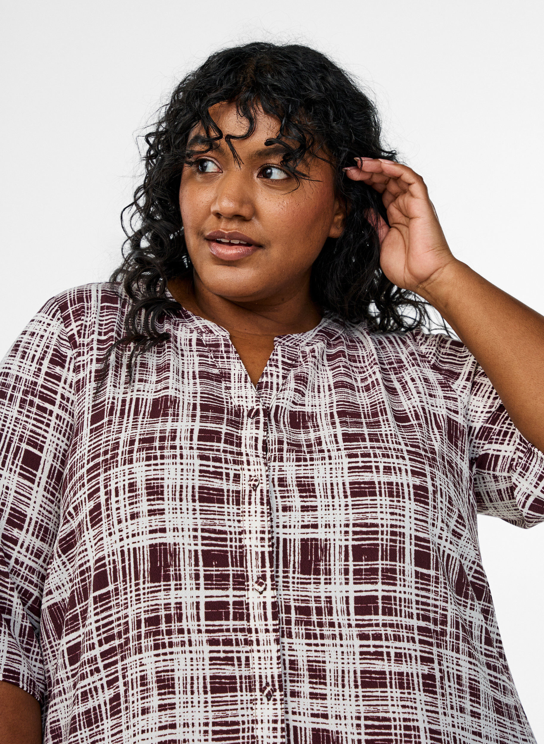 Zizzi A-Linien-Midi-Kleid mit kurzen &Auml;rmeln, Dunkles Bordeaux, Model image number 2