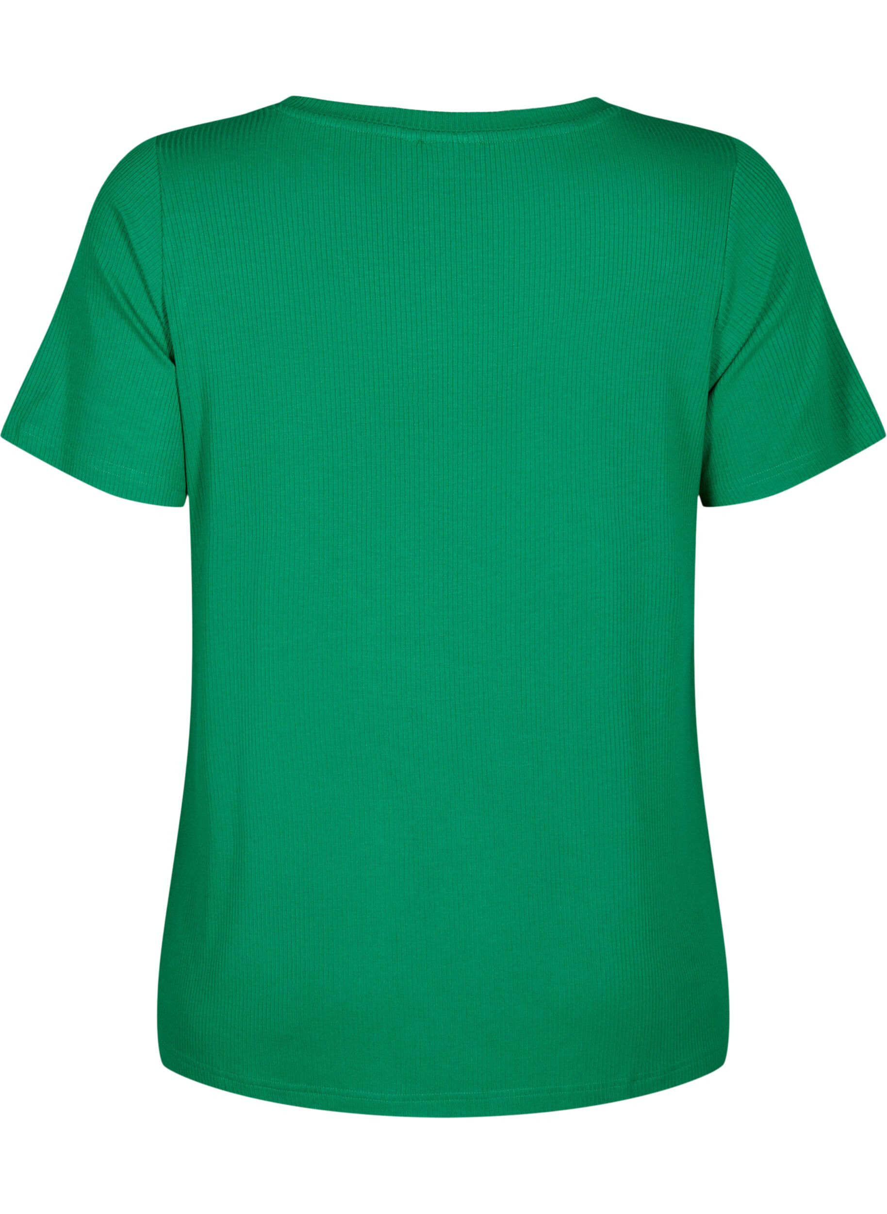 Zizzi Geripptes T-Shirt aus Viskose mit V-Ausschnitt, Jolly Green, Packshot image number 1