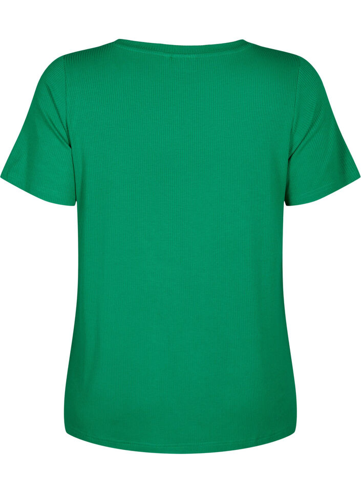 Geripptes T-Shirt aus Viskose mit V-Ausschnitt, Jolly Green, Packshot image number 1