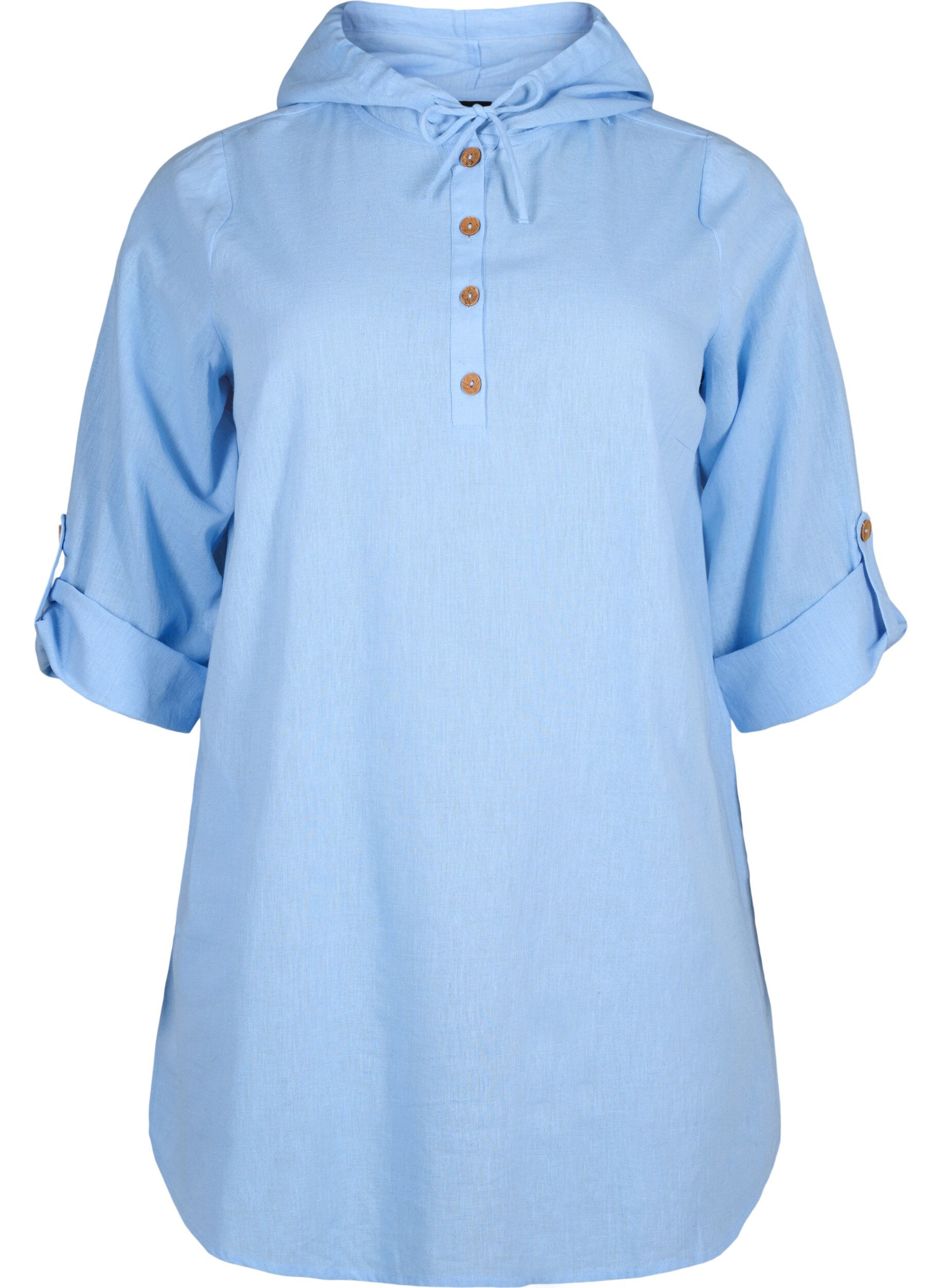 Zizzi Tunika mit Kapuze aus Baumwolle und Leinen, Serenity, Packshot image number 0