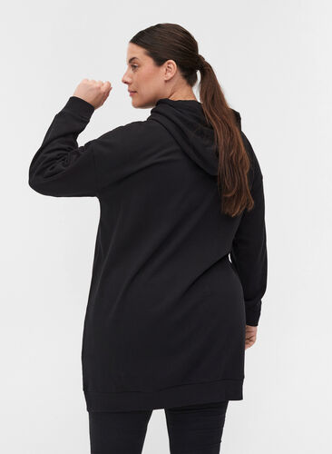Sweatkleid mit Kapuze und Reißverschluss, Black, Model image number 1