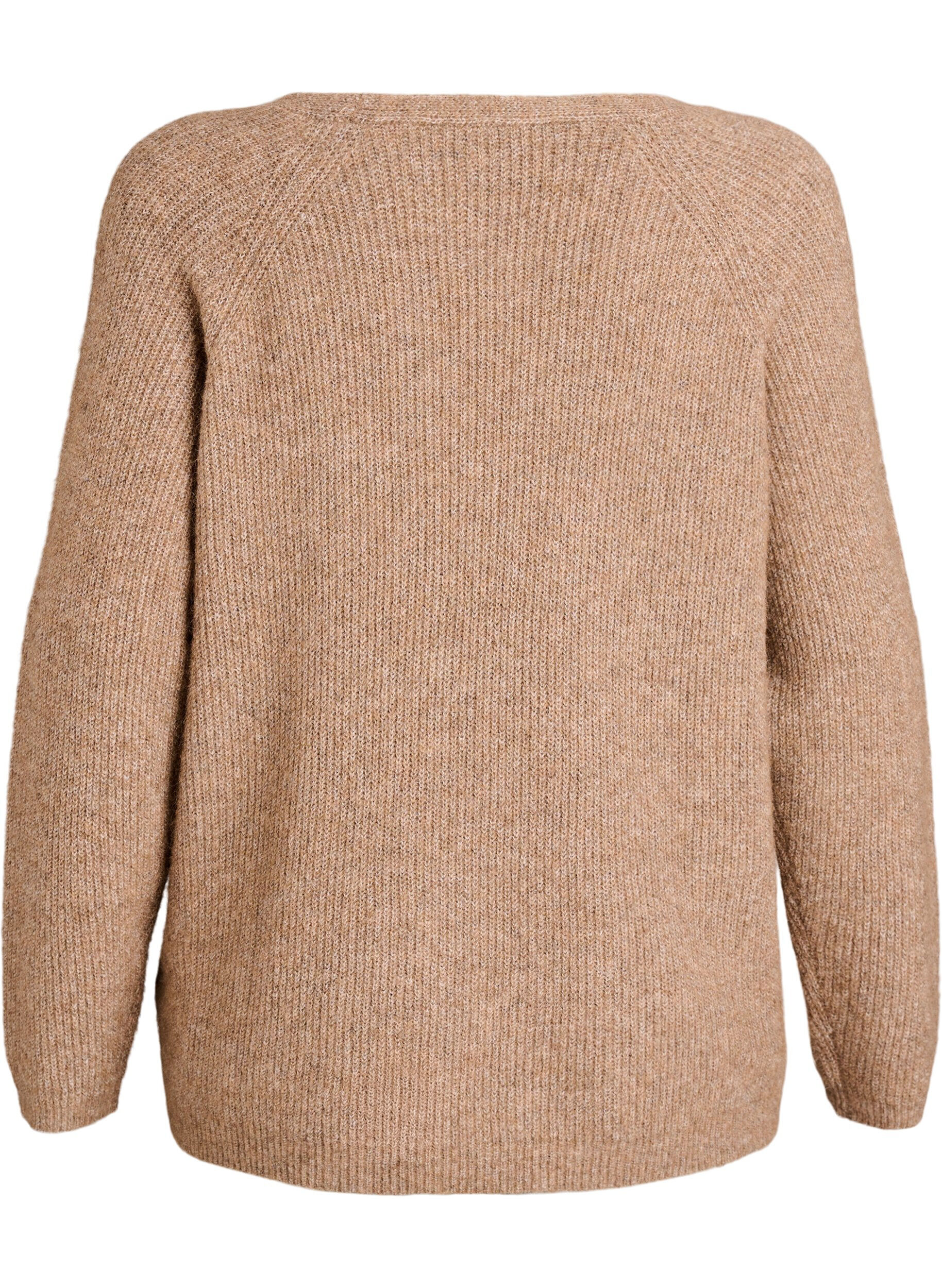 Zizzi Strickbluse mit V-Ausschnitt und Raglan&auml;rmeln, Braun, Packshot image number 1