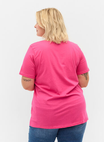 Kurzärmeliges Baumwoll-T-Shirt mit Aufdruck, Magenta Beautiful, Model image number 1