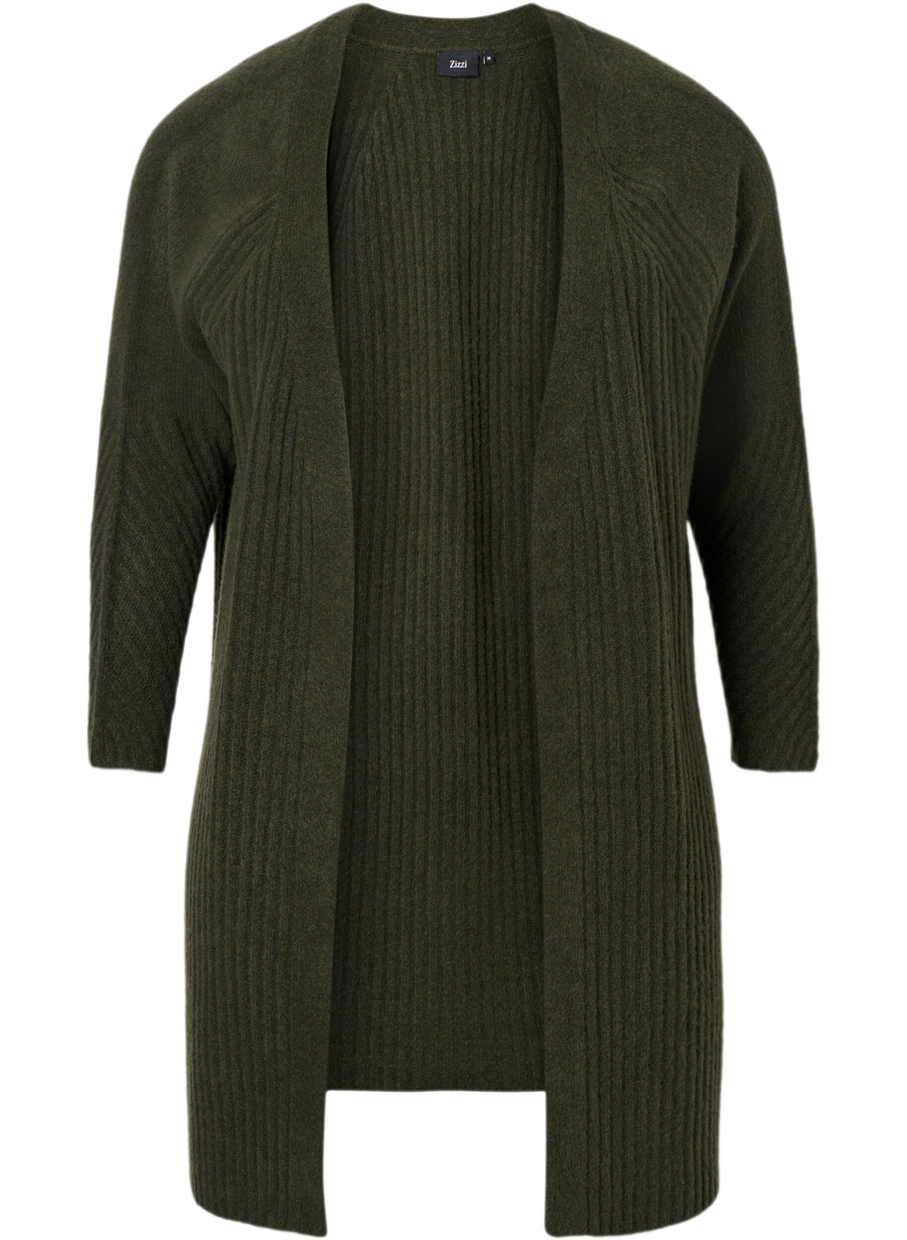 Zizzi Lange Strickjacke aus Rippenstrick, Forest Night Mel., Packshot image number 0