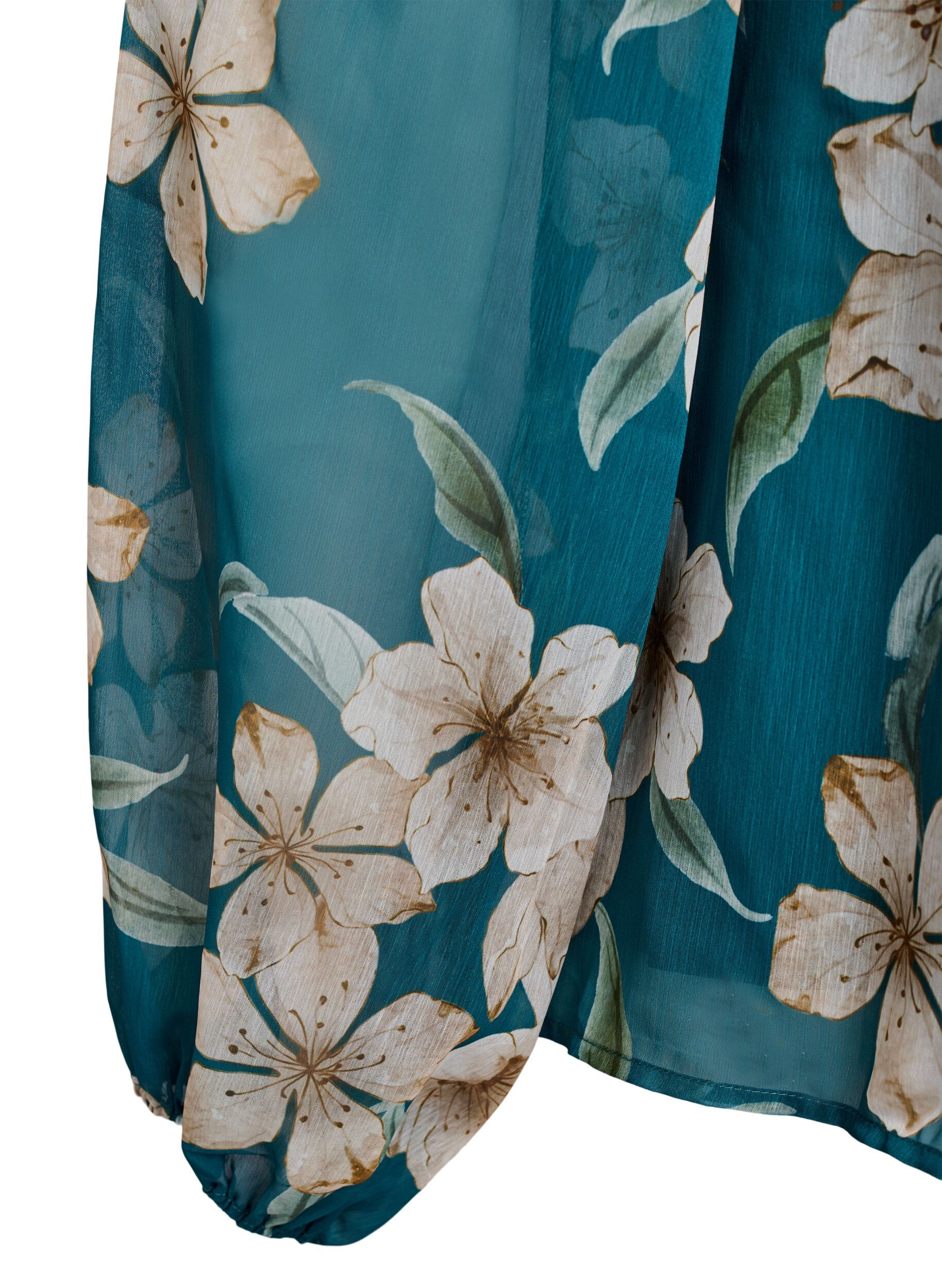ZizziBluse aus Chiffon mit gebl&uuml;mtem Print und langen &Auml;rmeln, Gr&uuml;n, Packshot image number 3