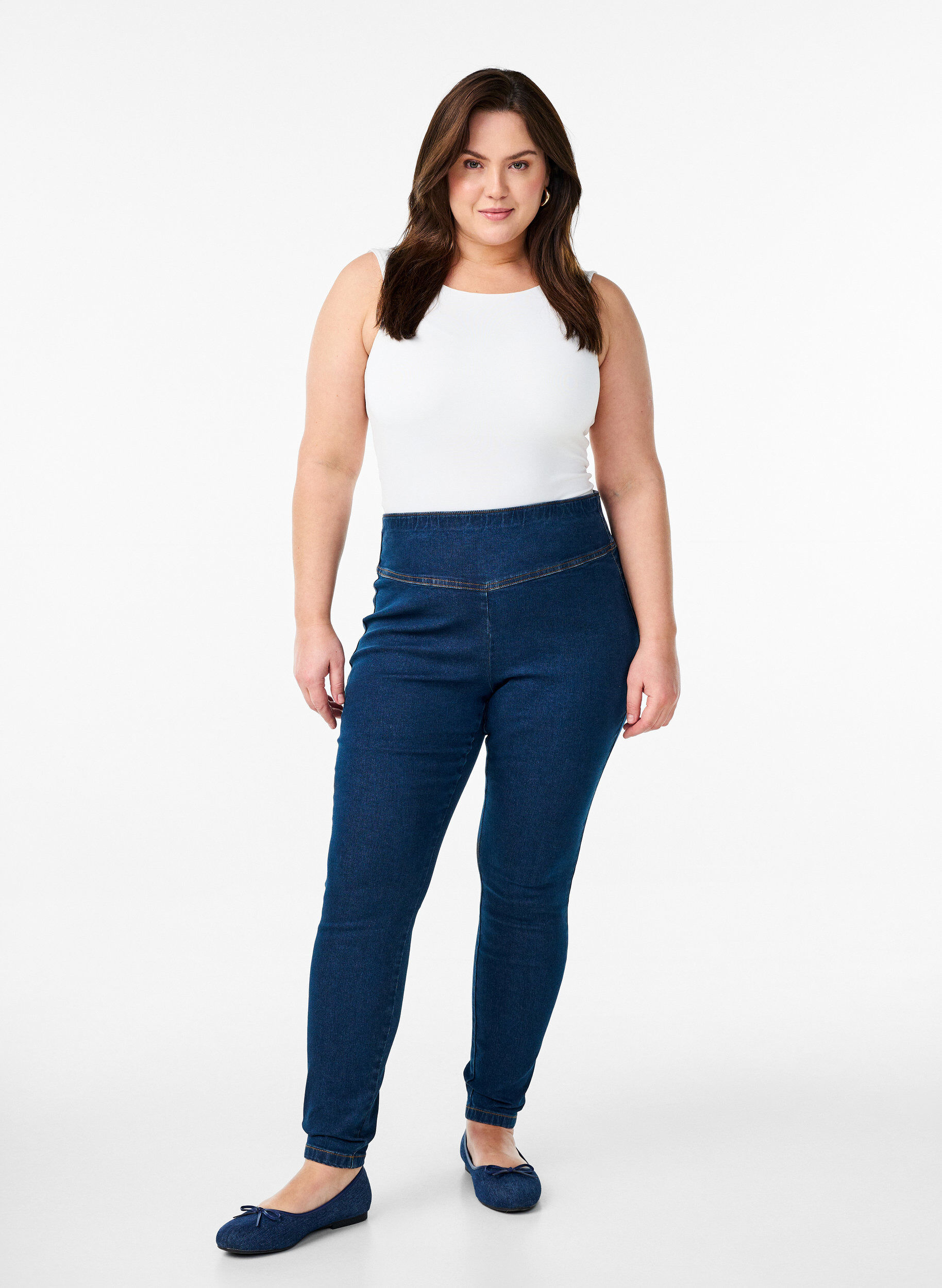 Zizzi Elastische Jeggings mit hoher Taille, Blau, Model image number 0