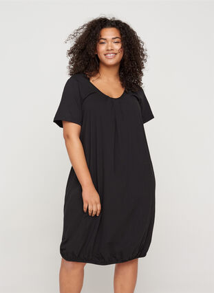 Kurzarm Kleid aus Baumwolle, Black, Model image number 0