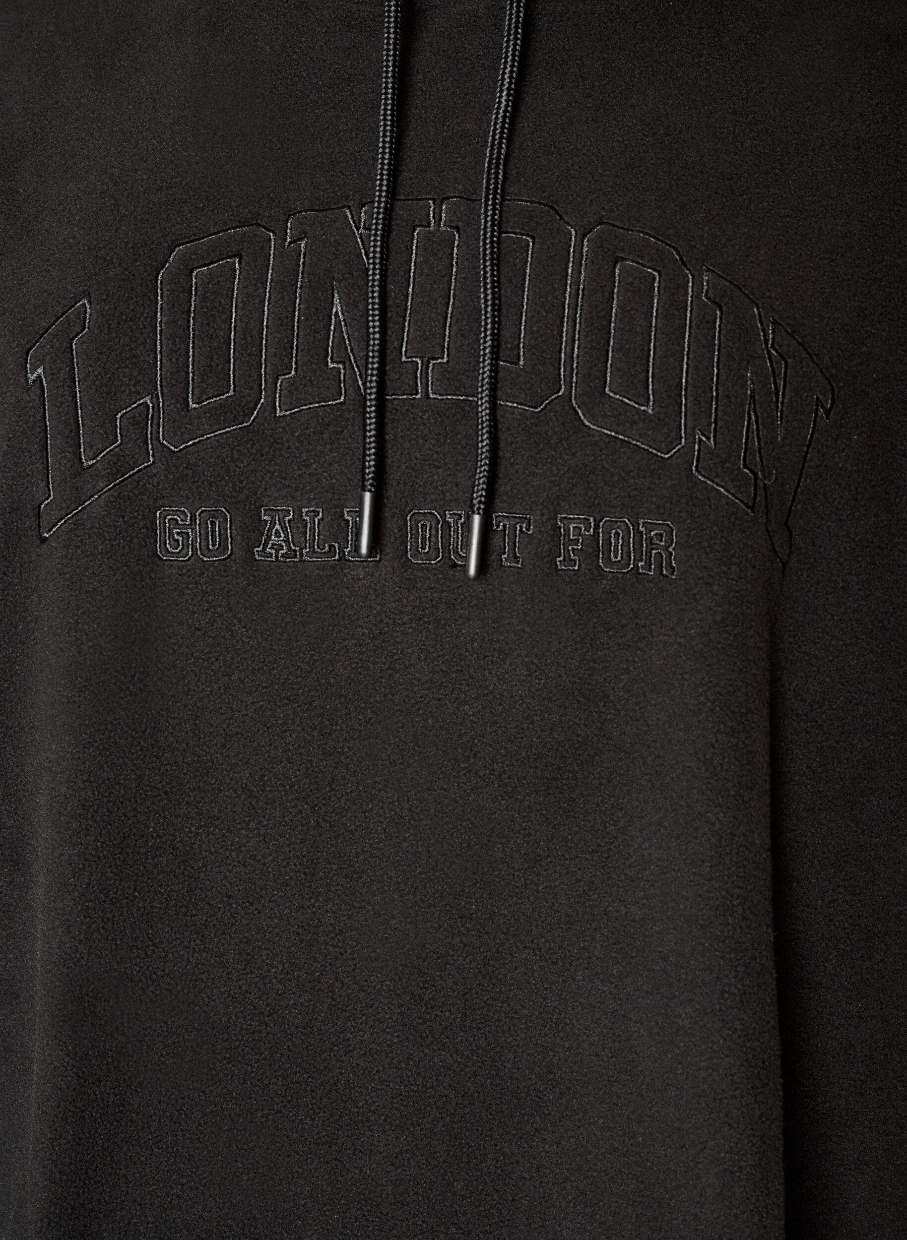 ZizziHoodie aus Fleece mit hohem Kragen und aufgesticktem Text, Schwarz, Packshot image number 2