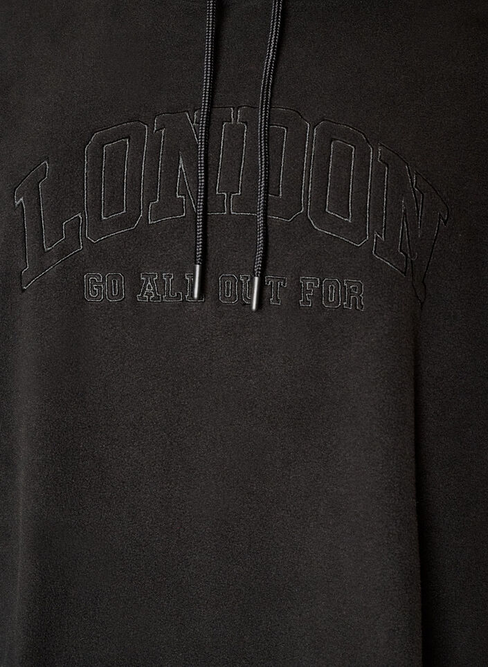 Hoodie aus Fleece mit hohem Kragen und aufgesticktem Text, Schwarz, Packshot image number 2